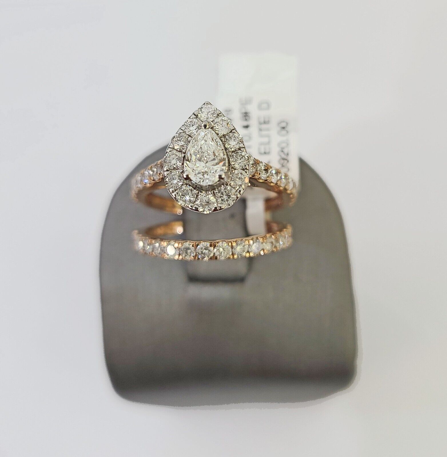 REAL 14k Rose Gold Diamond Ladies Ring Drop Shaped Women Engagement Wedding - GoldenlinQ